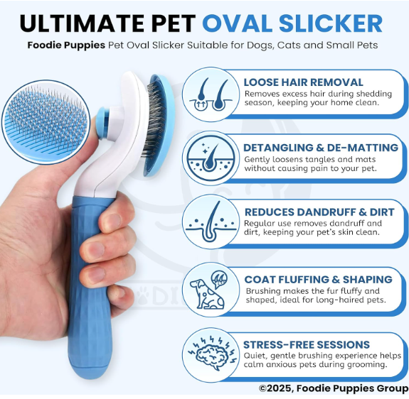 Self Cleaning Slicker Brush for Dogs & Cats | Pet Grooming Hair Removal Brush