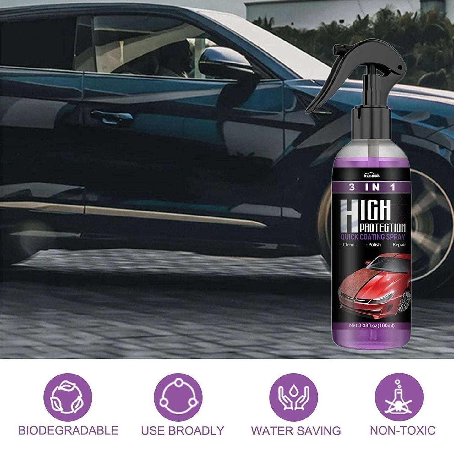 3-in-1 Hydrophobic Nano Coating Spray for Cars & Bikes | High Protection Polish | Pack of 2