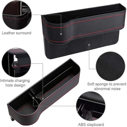 Leather Car Boot Bag: Driver Seat Gap Filler Console Side Pocket with Bottle/Can Holder pack of 1