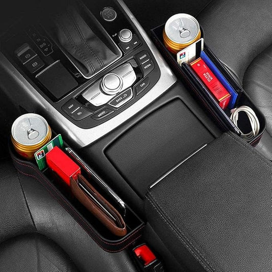 Premium Leather Car Seat Gap Organizer with Bottle Holder