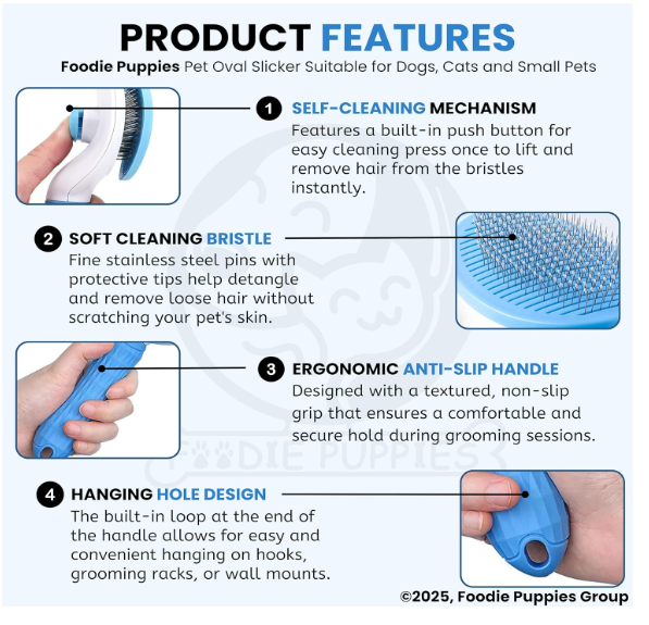 Self Cleaning Slicker Brush for Dogs & Cats | Pet Grooming Hair Removal Brush