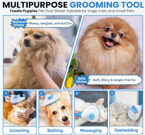 Self Cleaning Slicker Brush for Dogs & Cats | Pet Grooming Hair Removal Brush