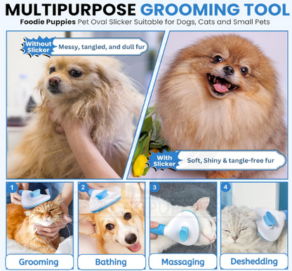 Self Cleaning Slicker Brush for Dogs & Cats | Pet Grooming Hair Removal Brush