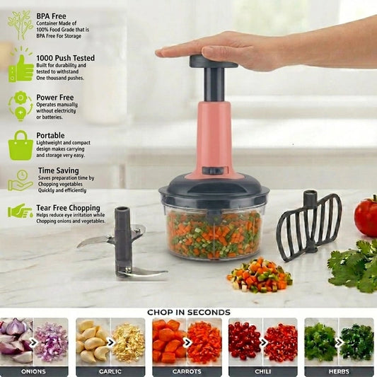 650ml Push Vegetable Chopper | 3 Stainless Steel Blades | Manual Food Chopper