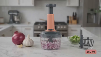 650ml Push Vegetable Chopper | 3 Stainless Steel Blades | Manual Food Chopper